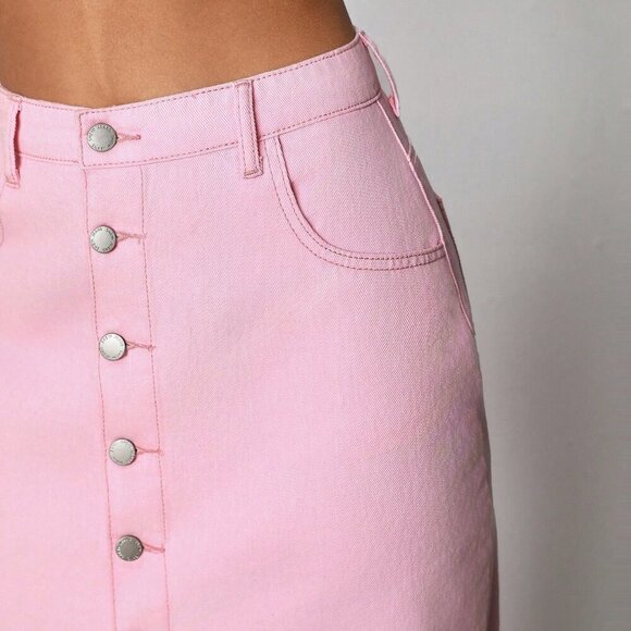 Pink Casual Women's Denim Maxi Skirt - Picture 7 of 7